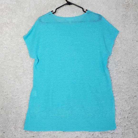 Eileen Fisher Women Linen Knit Top Size PS Short‎ Sleeve Hi-Low Hem Vacation - Picture 7 of 10